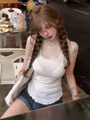 Lunivop New Mesh Patchwork Tank Top Summer Sleeveless Tops Mujer Y2k E-Girl Slim Fit Diamond White Vest for Women