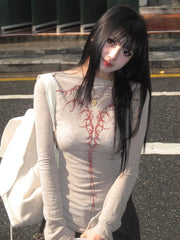 Lunivop Y2k Aesthetics Reversible Clothes Printed Graphic T-shirt Women Autumn Irregular Hem Stretch Top Korean Fashion Streetwear