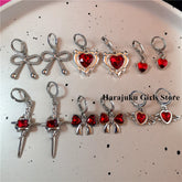 Lunivop Y2K Goth Heart Cross Star Pendant Earrings Red Zircon Love Bowknot Dangle Earring Gothic Fashion Women Jewelry Christmas Gifts