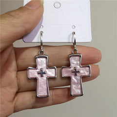 Lunivop New Gothic Cute Harajuku Y2K Pink Large Cross Pendants Earrings For Women Charm 2000s EMO Aesthetic Party Accessories Jewelry