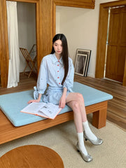 Lunivop Preppy Blue Striped Button Up Shirt Dress For Woman Fall Clothes Ruffles Tunics Mini Short Dress Youth Clothing