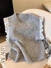 Lunivop Lace Patchwork Sweet Sweater Vest Women Vintage O Neck Casual Knitted Tops Korean Preppy Style Lady Lazy Wing Cute Vest New