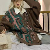 Lunivop Fashion Popular American Vintage Hole Lazy Casual Sweater Y2k Streetwear Constrast Color Button Cardigan Harajuku French Clothes