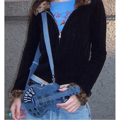 Lunivop Guitar Denim Messenger Bag Women High Street Star Canvas Chic Casual Crossbody Bags Female Retro Blue Messenger Bag Y2k