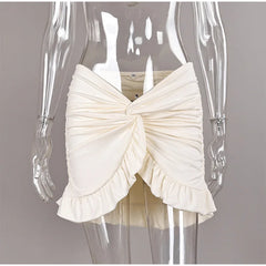 Lunivop Ruched Twist Front Mini Skirt High Waist Ruffle Split Hem Stretch Fabric Summer Fashion Sweet Women Trendy Skirt