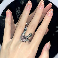 Lunivop Korea Cute Rabbit Ear Rings Girl Women Bunny Zircon Jewelry Opening Rings For Girlfriend Sweet Cool Wind Jewelry Gifts