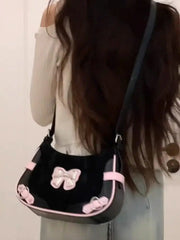 Lunivop Sweet Cool Black Y2k Shoulder Bags Purse Women Hot Girls Bow Chic Cute Handbag Female Fairycore Underarm Bag Aesthetic