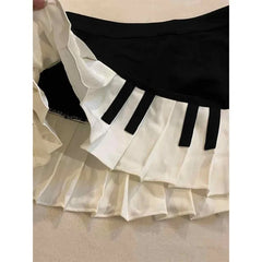 Lunivop American Vintage Black White Piano Keys Skirts Y2k Slim Waist Ruched A-line Skirt for Women 2025 Summer New Faldas Mujer