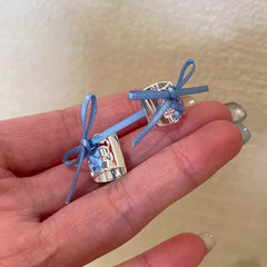 Lunivop New Romantic Sweet Pink Ribbon Bowknot Metal Ear Clip Gothic Y2K Cute Egirl Harajuku Lolita Aesthetic 2000s Jewelry Accessories