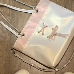 Lunivop Balletcore Bow Tie Closure Ita Bag Women Ladies Sweet Spacious Versatile Tote Purse Commuter Shoulder Crossbody Bag Y2K