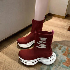 Lunivop Autumn Winter New Platform Socks Shoes Women Thick-soled Casual Net Knitted Short Boots Fashion Sport Women Botas De Mujer