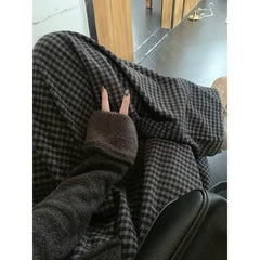 Lunivop High Waist Fashion All Match Tweed Pants Women 2025 Spring New Streetwear Contrast Color Plaid Casual Wide Leg Pants