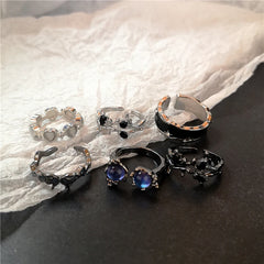 Lunivop Y2K Kpop Crystal Heart Star Adjustable Irregular Geometry Punk Vintage Harajuku Rings Set For Women Girl Fashion Grunge Jewelry