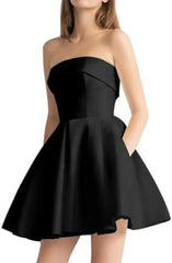 Lunivop White Simple Wedding Party Evening Short Satin A Line Strapless Mini Length Bridesmaid Dresses Prom Homecoming Cocktail Lace Up