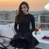 Lunivop Knitted Mini Dress Female Long Sleeves Gown Flare Sleeves Spliced Autumn Winter Dress A-Line Sweet Bodycon Women Clothes