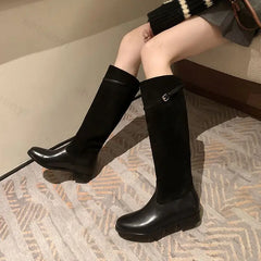 Lunivop Cowgirl Knee High Boots New Trend Low Heels Designer Buckle Winter Long Boots Shoes for Women Fashion Pointed Cowboy Boots