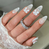 Lunivop Get Glamorous with,24Pcs/Set Long almond Lace pattern design Press on Nails tip Bow with pearl design translucent Acrylic Fake N