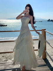 Lunivop Prom Gown Soid Zipper Tiered Shooulder Memaid Dresses Spring Summer French Elegant Luxury Sling Dress Chic New Vestidos