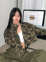 Lunivop Sexy Cropped Camouflage Cargo Jackets Women Vintage Streetwear Slim Y2K Coats Vintage American Long Sleeve Female Fall Tops