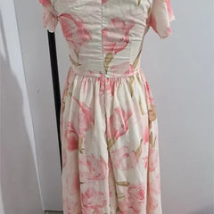 Lunivop Floral Print Summer Casual V -Neck Dresses Short Sleeves Maxi High Waist Midi Swing Dress For Women Elegant