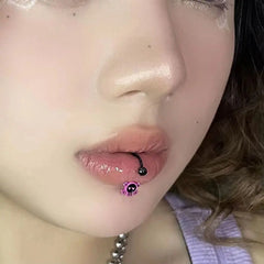 Lunivop 1pc Y2K Pink Skull Lip Ring Stainless Steel C Shape Black Color Labret Piercing Sweet Cool Girl Cartilage Body Jewerly Gifts