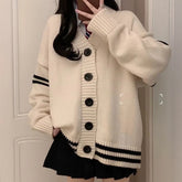 Lunivop Button Up Knit Cardigan with Contrast Trim V-neck Oversized Cardigan Sweater for Women Teen-girl Vintage Preppy Chic Outfit
