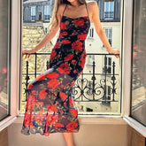 Lunivop Flowers Print Spaghetti Strap Dresses Women Temperament Package Hip Bodycon Long Dress Fashion Sexy Backless Lady Slim the dress black dress white dress
