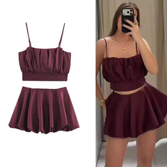 Lunivop Chic Fashion Lantern Mini Skirts Two Piece Sets For Women New Sling Crop Tops Women's Suits New Elegant Woman Outfits 