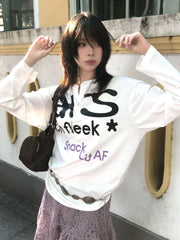 Lunivop Harajuku Print T-shirt Women Long Sleeve Loose Casual Tops Y2k Vintage Grunge Tops Japanese 2000s Streertwear Tshirts