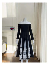 Lunivop Elegant Luxury Evening Dress Slash Neck Long Sleeve Slim Contrast Color Patry Dresses For Women New Spring