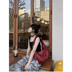 Lunivop Hot Girls Red Tote Bag Purse Women High Street Large Capacity Pu Leather Casual Y2k Handbag Ladies Retro Shoulder Bags