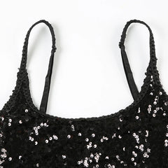 Lunivop Black Sequined Crop Top Sexy See Through Sleeveless Skinny Club Party Camisole Women Vintage 2000s Tee y2k Aesthetic Vest