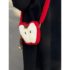 Lunivop Christmas Red Y2k Crossbody Bag Women Versatile Plush Lamb Wool Cute Apple Bags Ladies Harajuku Aesthetic Handbag Gift