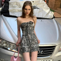 Lunivop Summer American Vintage Tree Branch Random Printed Sheath Bow Short Dresses