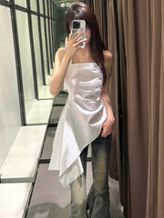 Lunivop Elegant Fashion White Halter Camisole Vest for Women 2025 Summer New All-match Tank Top Y2k Slim Fit Ruched Tops Mujer