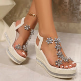 Lunivop Water Diamond Women's Sandals Summer New Fairy Style Flat Bottom Roman High Heels INS Thick Bottom Platform Sandals