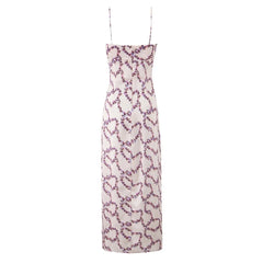 Lunivop Sexy Light Pink Floral Print Backless Sling Dress Holiday Woman Bow Ruched Chest Midi Long Dresses Beach Holiday Robe Vestidos