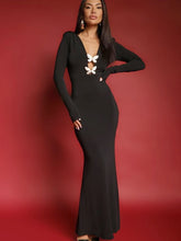 Lunivop Elegant Deep V-neck Butterfly Women Maxi Dress Black Long Sleeve Evening Dress Female Winter Slim Fashion Party Clubwear