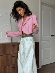 Lunivop Autumn New Notched Collar Women Blazer Pink Long Sleeve Single Button Blazer Female Loose Elegant Official Clothing