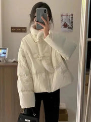 Lunivop Winter Korean Pink Parkas Women Sweet Long Sleeve Warm Thick Cotton Coat Casual Stand Collar Preppy Style Lady Cute Jacket