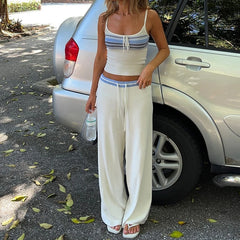 Lunivop Elegant Striped Stitching Knitted Crop Top Casual Lace-up Bow Cute Tees Women Summer Holiday Style Vest y2k Aesthetic Tee