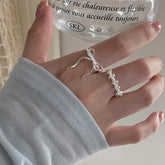Lunivop Romantic Lovely Silver Color Bow Tie Ribbon Rings for Women Exquisite Fashion Geometric Lines Open Finger Ring Jewelry Gift