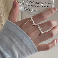 Lunivop Romantic Lovely Silver Color Bow Tie Ribbon Rings for Women Exquisite Fashion Geometric Lines Open Finger Ring Jewelry Gift