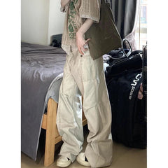 Lunivop Khaki Womens Jeans High Waist Vintage Straight Summer Y2K Classic Denim Pants Streetwear American Wide Leg Baggy Denim Trouser