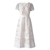 Lunivop Fashion Women Dress Short Sleeve Round Neck Lace Patchwork Female Elegant Dresses New Tide