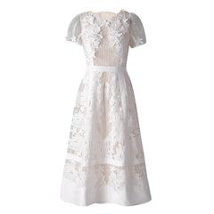 Lunivop Fashion Women Dress Short Sleeve Round Neck Lace Patchwork Female Elegant Dresses New Tide