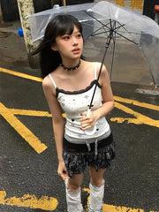 Lunivop New Summer Women's Dress Punk Y2K Printed Love Mosaic Lace Small Vest Slim Short Fashion Millennium Harajuku Style Clothe