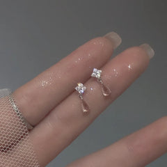 Lunivop Korean Cute Ear Piercing Water Drop Earrings for Women Crystal Short Tassel Hypoallergenic Female Earrings Party Jewelry Brincos