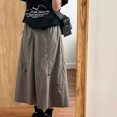 Lunivop Vintage Midi Skirt for Women Gothic High Waist Fashion Umbrella Skirt Retro Loose Solid A-line Ruffle Skirts Streetwear