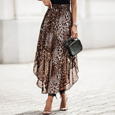 Lunivop Leopard Skirt for Women Pleated Slit Cut High Waist Long Skirt French Fashion Loose Elegant Elastic Waist Mid-Calf Skirts